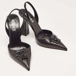 Versace Black Leather La Medusa Slingback Pumps Size 37.5