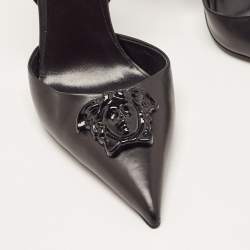Versace Black Leather La Medusa Slingback Pumps Size 37.5