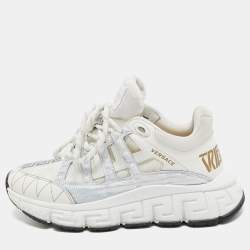 Versace White Leather and Coated Canvas Trigreca Sneakers Size 36
