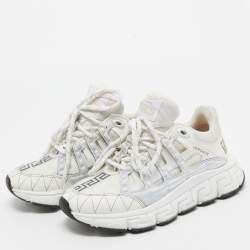 Versace White Leather and Coated Canvas Trigreca Sneakers Size 36