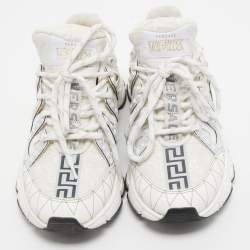 Versace White Leather and Coated Canvas Trigreca Sneakers Size 36