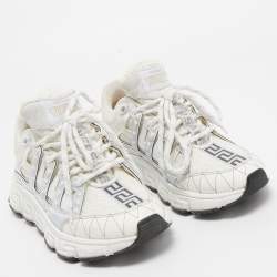 Versace White Leather and Coated Canvas Trigreca Sneakers Size 36