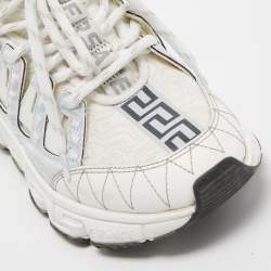 Versace White Leather and Coated Canvas Trigreca Sneakers Size 36