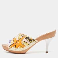 Versace Multicolor Printed Canvas Clog Slide Sandals Size 36