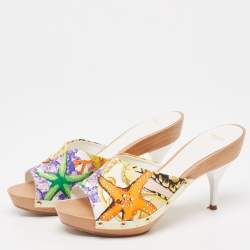 Versace Multicolor Printed Canvas Clog Slide Sandals Size 36