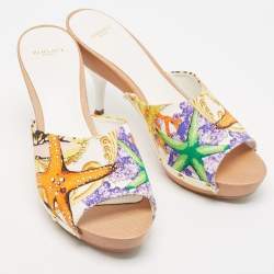 Versace Multicolor Printed Canvas Clog Slide Sandals Size 36