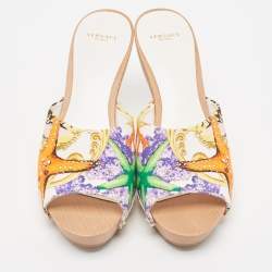 Versace Multicolor Printed Canvas Clog Slide Sandals Size 36