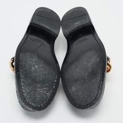 Pre Owned Versace Black Leather Chain Loafers Szie 39
