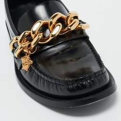 Pre Owned Versace Black Leather Chain Loafers Szie 39