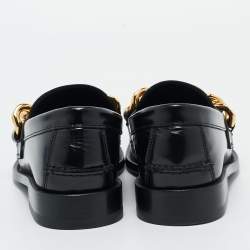 Pre Owned Versace Black Leather Chain Loafers Szie 39