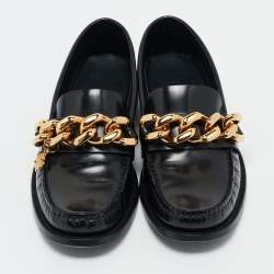 Pre Owned Versace Black Leather Chain Loafers Szie 39