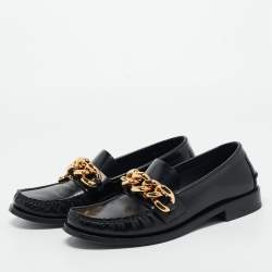 Pre Owned Versace Black Leather Chain Loafers Szie 39