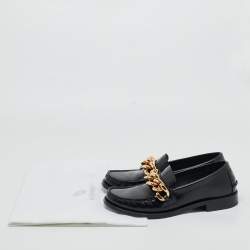 Pre Owned Versace Black Leather Chain Loafers Szie 39