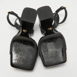 Pre Owned Versace Black Leather Medusa Ankle Strap Sandals Size 36