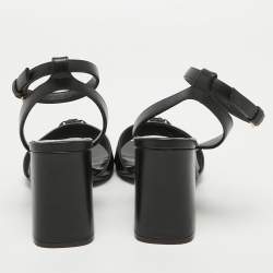 Pre Owned Versace Black Leather Medusa Ankle Strap Sandals Size 36