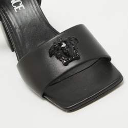 Pre Owned Versace Black Leather Medusa Ankle Strap Sandals Size 36