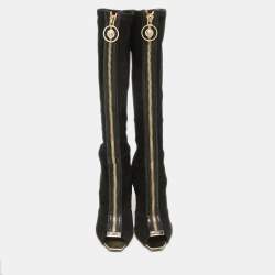 Pre Owned Versace Black Suede Open Toe Knee Length Boots Size 41