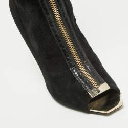 Pre Owned Versace Black Suede Open Toe Knee Length Boots Size 41