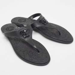 Versace Black Rubber Medusa Slide Flats Size 41