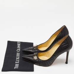 Versace Black Leather Quilted Pointed Toe Pumps Size 39