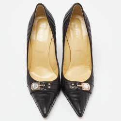 Versace Black Leather Quilted Pointed Toe Pumps Size 39
