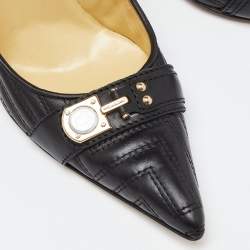 Versace Black Leather Quilted Pointed Toe Pumps Size 39