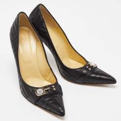 Versace Black Leather Quilted Pointed Toe Pumps Size 39