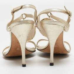 Versace Light Gold Leather Crystal Embellished Ankle Strap Sandals Size 38.5