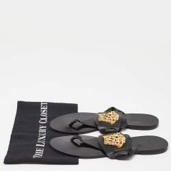 Versace Black Leather Medusa Detail Thong Flats Slides Size 39