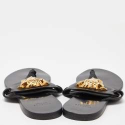Versace Black Leather Medusa Detail Thong Flats Slides Size 39