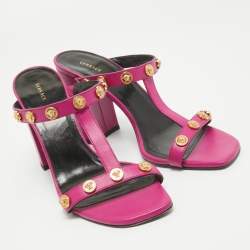 Versace Purple Leather Medusa Embellished Slides Size 40