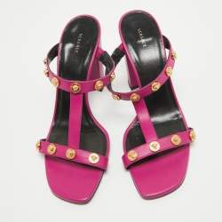 Versace Purple Leather Medusa Embellished Slides Size 40