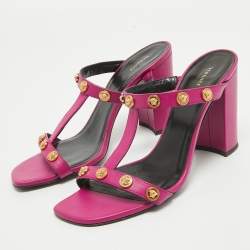 Versace Purple Leather Medusa Embellished Slides Size 40