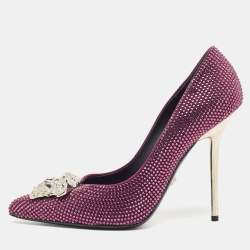 Versace Purple Suede Crystals Medusa Pumps Size 39.5