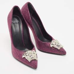 Versace Purple Suede Crystals Medusa Pumps Size 39.5