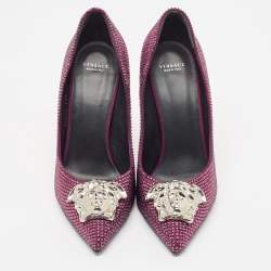 Versace Purple Suede Crystals Medusa Pumps Size 39.5