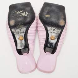 Pre Owned Versace Pink Pleated Leather Plisse Slide Sandals Size 37