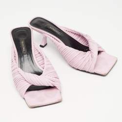 Pre Owned Versace Pink Pleated Leather Plisse Slide Sandals Size 37