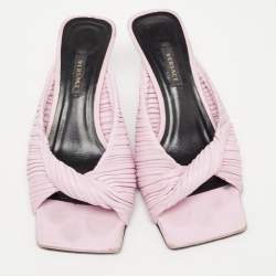 Pre Owned Versace Pink Pleated Leather Plisse Slide Sandals Size 37