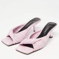 Pre Owned Versace Pink Pleated Leather Plisse Slide Sandals Size 37