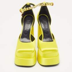 Versace Yellow Satin Medusa Aevitas Platform Ankle Strap Pumps Size 37