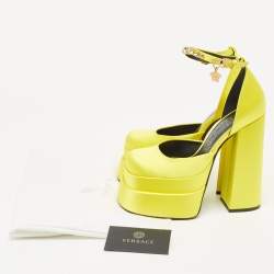 Versace Yellow Satin Medusa Aevitas Platform Ankle Strap Pumps Size 37
