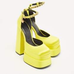 Versace Yellow Satin Medusa Aevitas Platform Ankle Strap Pumps Size 37