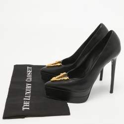 Versace Black Leather Virtus Platform Pumps Size 38.5