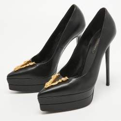 Versace Black Leather Virtus Platform Pumps Size 38.5
