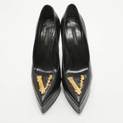 Versace Black Leather Virtus Platform Pumps Size 38.5