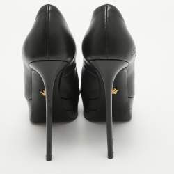 Versace Black Leather Virtus Platform Pumps Size 38.5
