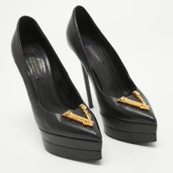 Versace Black Leather Virtus Platform Pumps Size 38.5
