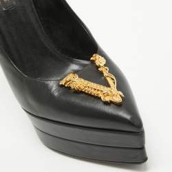 Versace Black Leather Virtus Platform Pumps Size 38.5