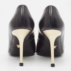 Pre Owned Versace Black Leather Medusa  Pointed Toe Pumps Size 37